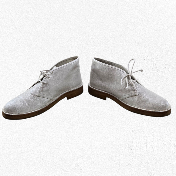 Tory Burch White Crackle Leather Desert Boots Size 7.5 Lace-Up Ankle Chukka Boot - Picture 2 of 8